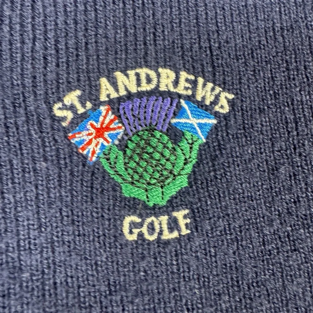 St Andrews Golf Course Lambswool Vest XL Blue Golf Sweater Scotland Vintage Mint